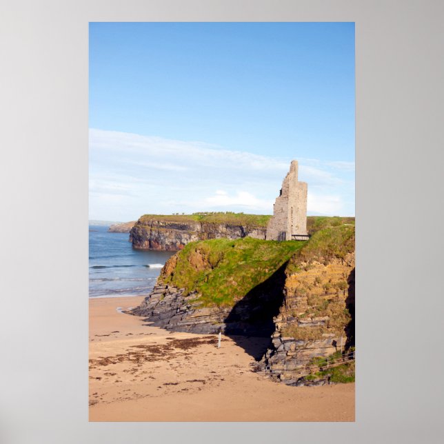 Poster vista da praia do castelo e falésias em Ballybunio (Frente)