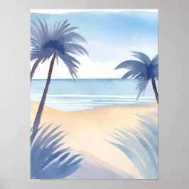 Poster Vista da praia do Golfo da América em tons de azul