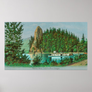 Poster Vista da rocha e do Riverboat do galo