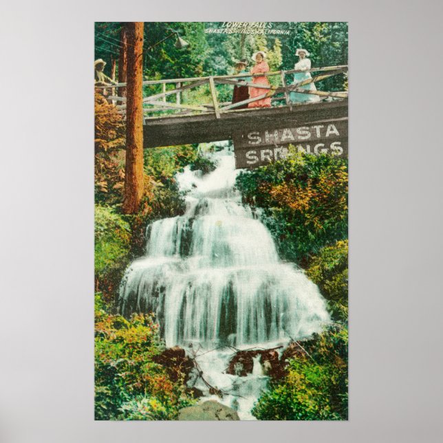 Pôster Vista das Primaveras do Lower FallsShasta, CA (Frente)