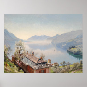 Poster Vista de Bellagio sobre o lago Como - 1920   Vinta