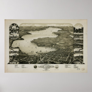 Poster Vista de Bird sobre o lago Genebra, Wisconsin (188