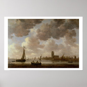 Poster Vista de Dordrecht rio abaixo do Grote Kerk,