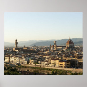 Pôster vista de Florença com rio de Arno, domo, Ponte