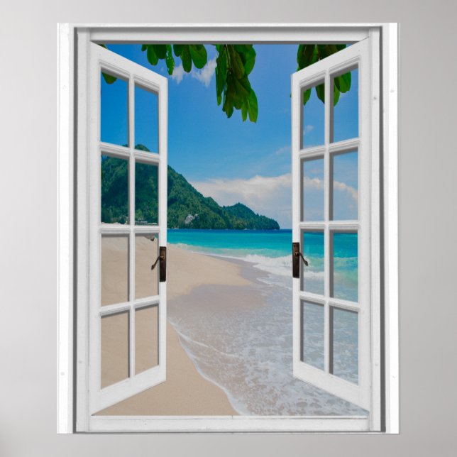 Poster Vista de janela artificial de praia tropical (Frente)