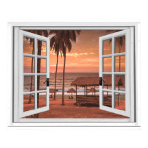 Vista de Janela Falsa do Oceano de Praia Sunset
