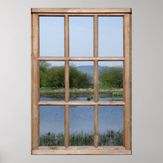 Poster Vista de Lago e Colinas a partir de uma Janela