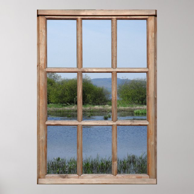 Poster Vista de Lago e Colinas a partir de uma Janela (Frente)