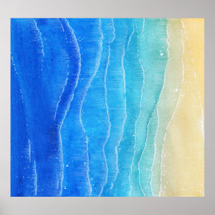 Poster Vista de mar e praia em aquarela.