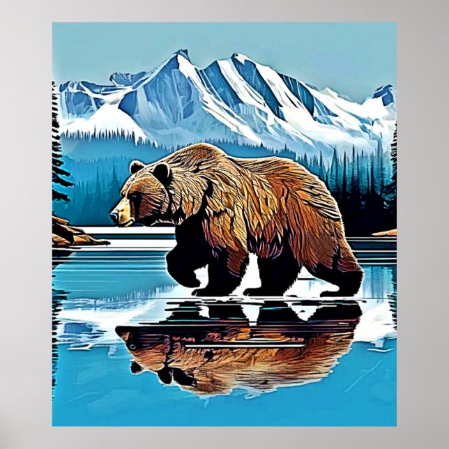 Poster Vista de Montanha do Lago Grizzly (Frente)