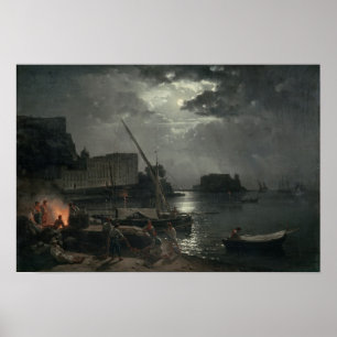 Pôster Vista de Nápoles no luar, 1829