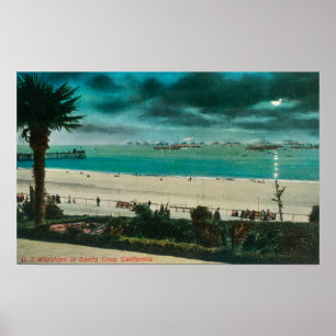 Pôster Vista de navios de guerra dos E.U. no OceanSanta