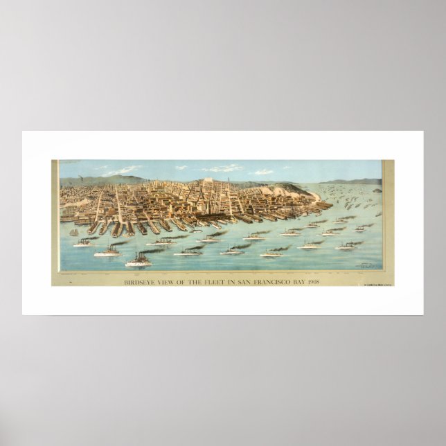 Pôster Vista de Pássaro da Frota na Baía de São Francisco (Frente)
