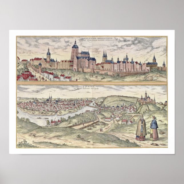 Poster Vista de Praga mostrando (acima) o Palácio Imperia (Frente)