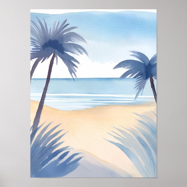 Poster Vista de praia do Golfo da América em tons azuis (Frente)