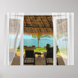Poster Vista De Praia Tropical Através Da Sua Janela