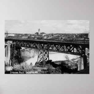 Pôster Vista de quedas e de ponte de Spokane