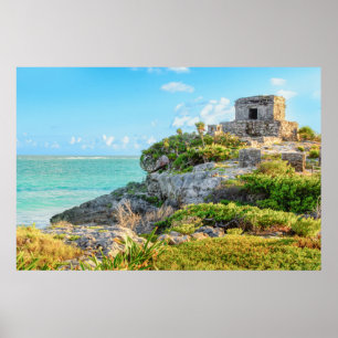Poster Vista de ruínas de Tulum, deus do templo dos