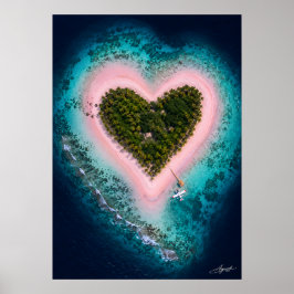 Poster Vista de satélite da ilha de areia rosa em forma d