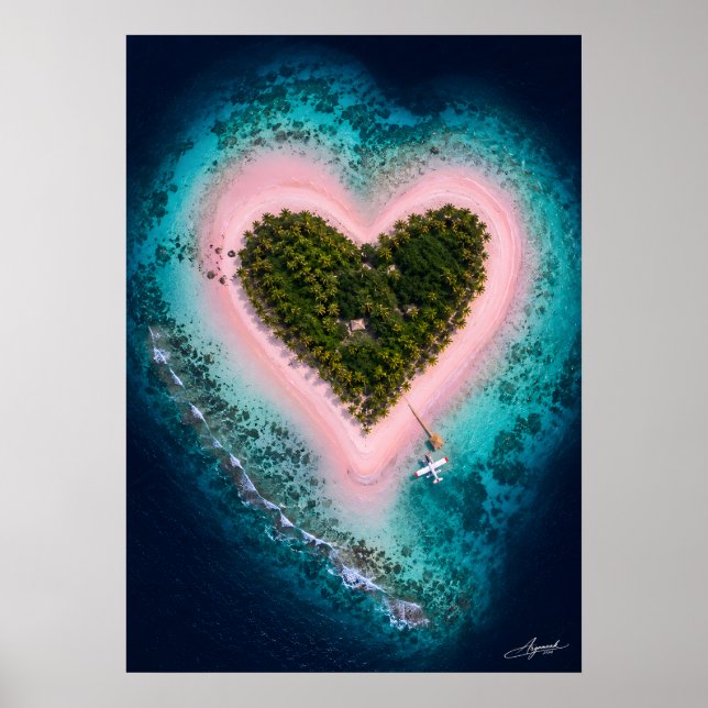 Poster Vista de satélite da ilha de areia rosa em forma d (Frente)