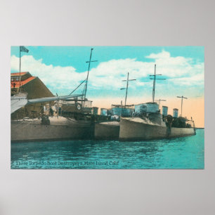 Poster Vista de três contratorpedeiros do barco de