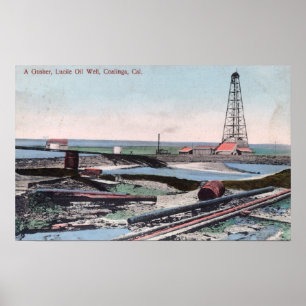 Poster Vista de um Gusher no poço de petróleo de Lucile