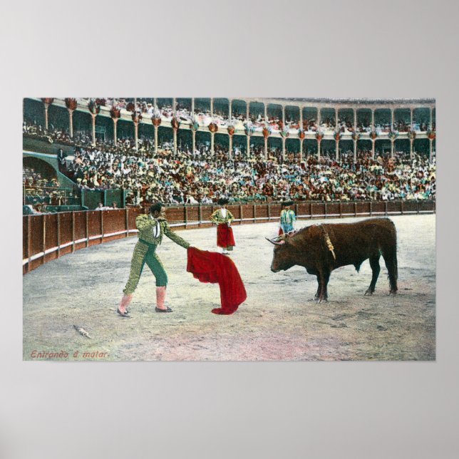 Pôster Vista de um Matador prestes a jogar o BullSpain (Frente)