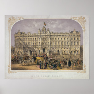 Pôster Vista do Buckingham Palace com uma multidão fora