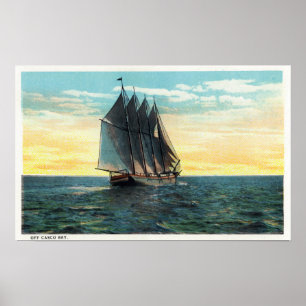 Pôster Vista do castelo francês velho, 3 bandeiras de