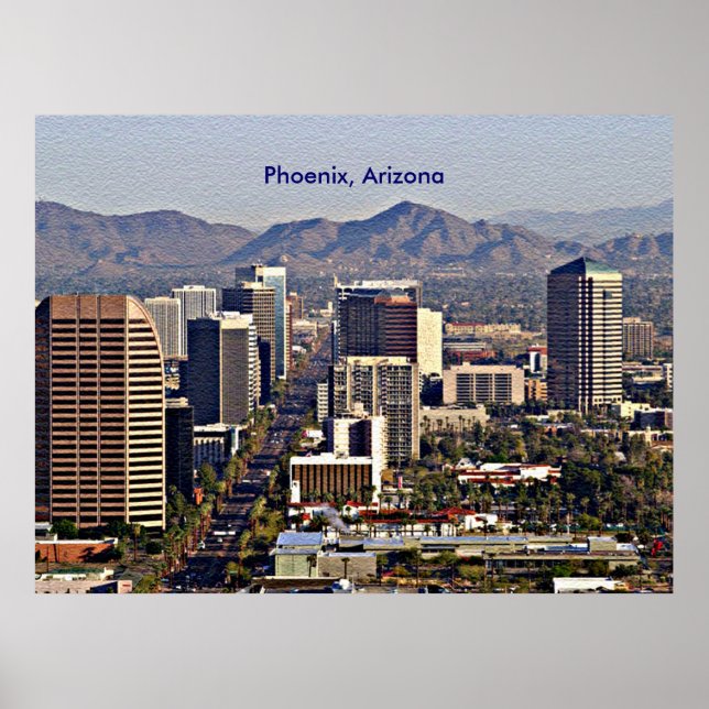 Pôster Vista do Centro de Phoenix, Arizona (Frente)