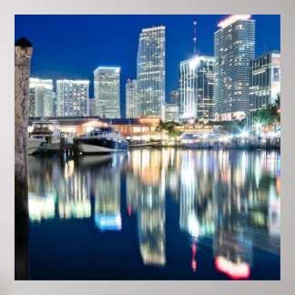 Poster Vista do horizonte com reflexo na água, Miami