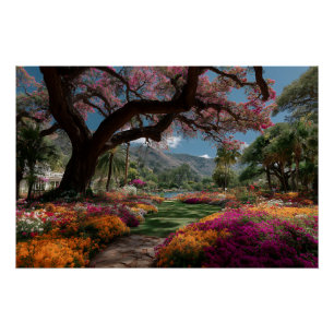 Pôster Vista do Jardim Paradisíaco da Árvore Florida Vibr