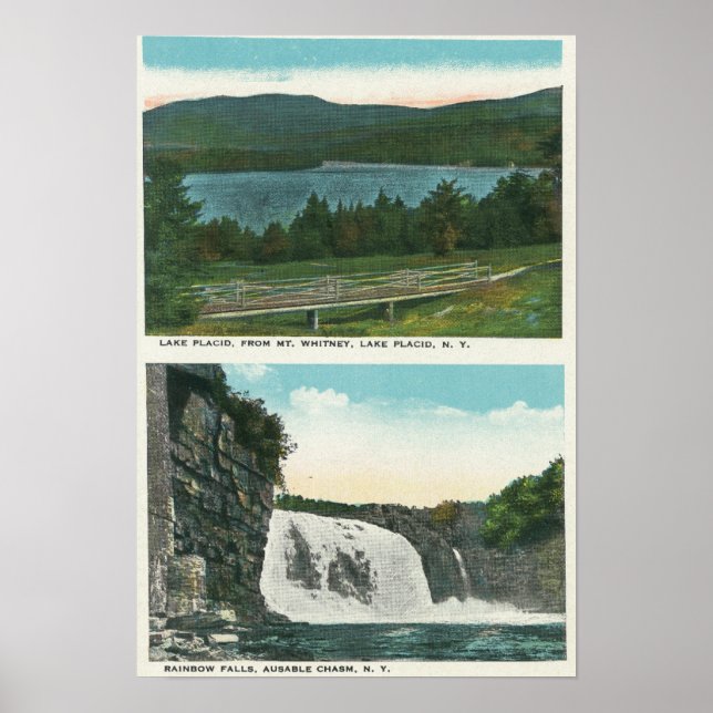 Pôster Vista do lago do Monte Whitney, Rainbow Falls (Frente)