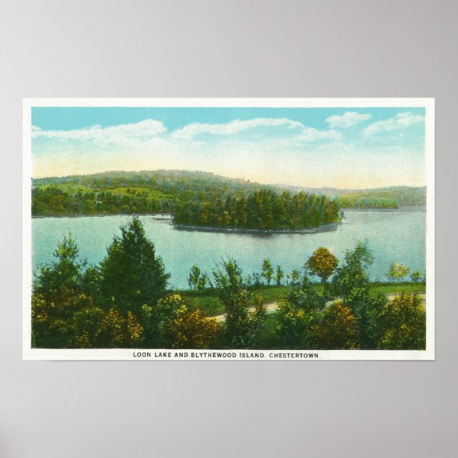 Poster Vista do Lago Loon e da Ilha Blythewood (Frente)