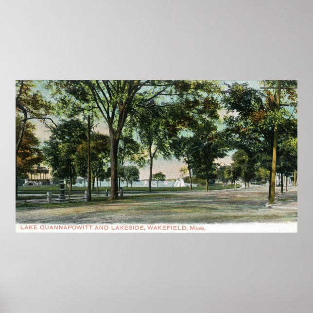 Poster Vista do lago Quannapowitt e Lakeside (Frente)