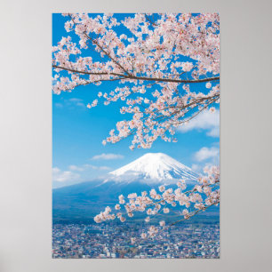 Poster Vista do Monte Fuji com os Blossomas de Cereja