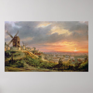 Pôster Vista do montículo Montmartre, c.1830