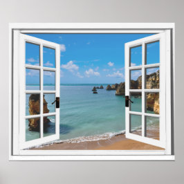 Poster Vista do oceano da praia relaxante Janela falsa
