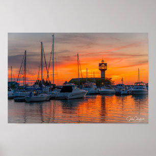 Poster Vista do Porto do Pôr do Sol Náutico