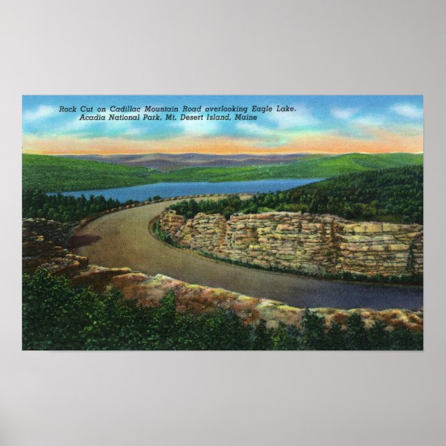 Pôster Vista do Rock Cut no Cadillac Mt Visualizando Águi (Frente)
