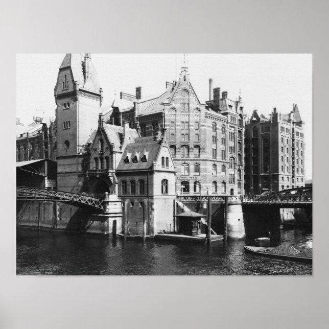 Pôster Vista do Speicherstadt Hamburg, c.1910 (Frente)