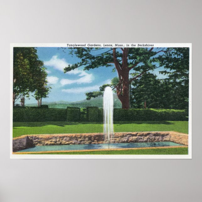 Poster Vista dos Jardins de Tanglewood e Fonte (Frente)