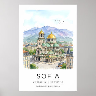 Poster Vista em aquarela calma da cidade de Sofia - Amare