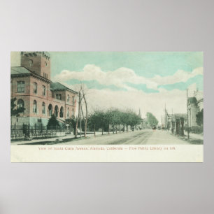 Pôster Vista exterior da biblioteca pública em Santa