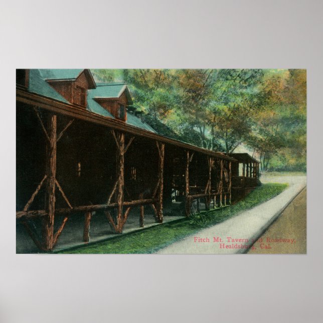 Poster Vista exterior da Fitch Mt. Tavern e Roadway (Frente)
