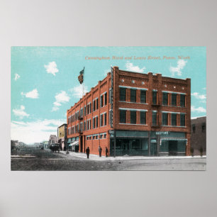 Poster Vista exterior do hotel de Cunningham na rua de