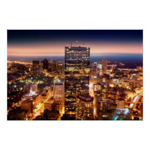 Pôster Vista geral de Boston na noite