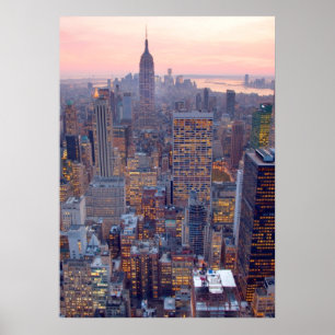 Poster Vista larga de Manhattan no por do sol