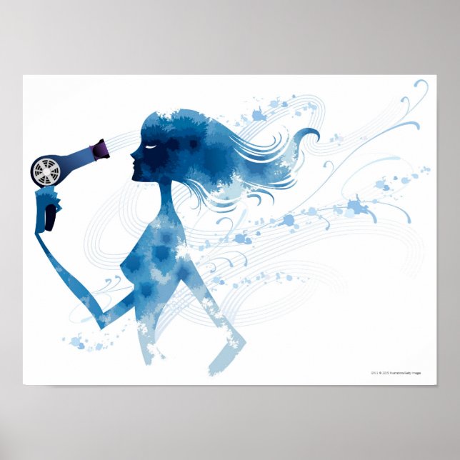 Pôster Vista lateral da mulher secando cabelos longos (Frente)