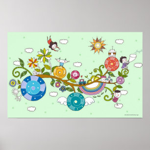 Poster Vista lateral das crianças que brincam na ramifica